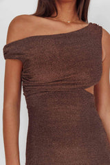 In Blooms Asymmetric Neckline Maxi Dress Shimmer Chocolate