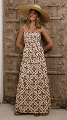 Avalon Maxi Dress - Brown Geo