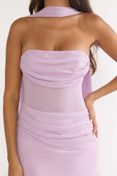 Unforgettable Day Drape Waist Strapless Maxi Dress Lilac