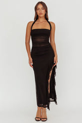 Lorely Halterneck Mesh Maxi Dress Black
