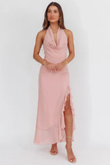 Logen Cowl Halterneck Maxi Dress Blush