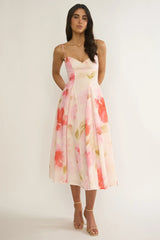 Get My Attention Pleat Waist Maxi Dress Floral Pink