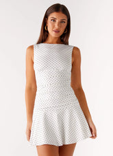 Kelda Mini Dress - White Polka Dot