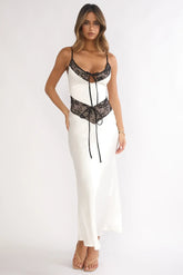 Luna Dolce Lace Trim Tie Maxi Dress Oyster