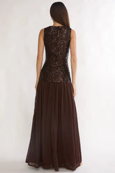 Dioris Rosette Cut-Out Sequin Maxi Dress Sequin Choco