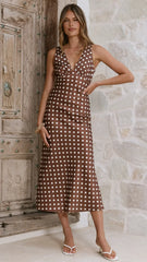 Daphne Maxi Dress - Brown Polka