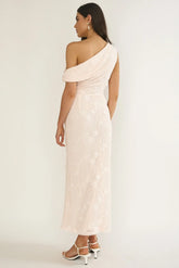 Alivya Asymmetric Neckline Maxi Dress Embellished Pink