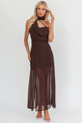 My Paradise Neck Scarf Maxi Dress Chocolate