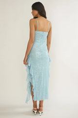 Sky's The Limit Ruffle Maxi Dress Sequin Blue