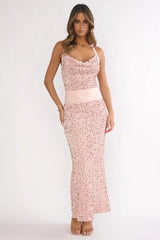 Cabernet Halter Maxi Dress Sequin Pink