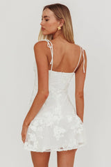 Arc Tied Straps Floral Mini Dress White