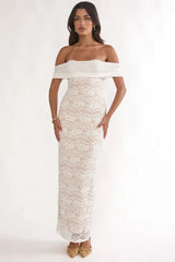 Jewelene Off-Shoulder Maxi Dress Lace White