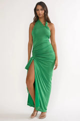 Stellarose Halter Ruched Maxi Dress Green