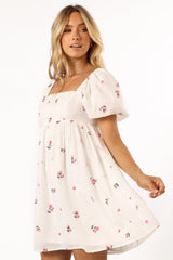 Tegan Mini Dress - White Pink Floral