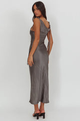 Glory Day Tied Shoulder Cowl Maxi Dress Charcoal