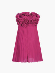Mesh Rosette Tube Pleat Short Dress