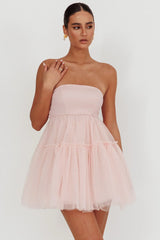 Dreamscape Strapless Tulle Mini Dress Blush