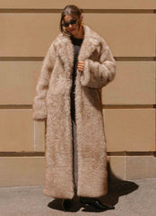 Kamil Faux Fur Maxi Coat - Tan Beige