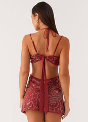 Sahara Nights Beaded Mini Dress - Rust