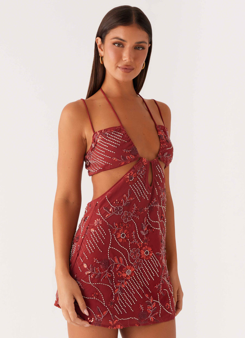 Sahara Nights Beaded Mini Dress - Rust
