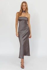 Damsel Reverse Halter Maxi Dress Satin Charcoal