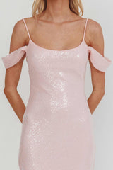 Madrid Sunset Off-Shoulder Sequin Maxi Dress Pink